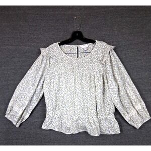 LC Womens Shirt 2XL White Ditsy Floral Peplum Prairie Cottage‎ Smocking Ruffle